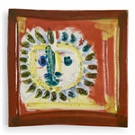 Pablo Picasso Petit Visage Solaire, Number 552 -- Ceramic Plaque Created at the Madoura Pottery Studios